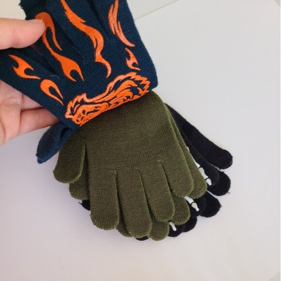 Boys Kids 3 Pack Skeleton Tiger Black Blue Green Fall Winter Gloves - Picture 8 of 10